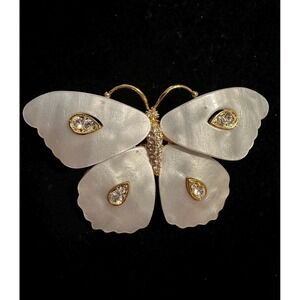 KJL Kenneth Jay Lane Butterfly Pin MOP & Rhinestones